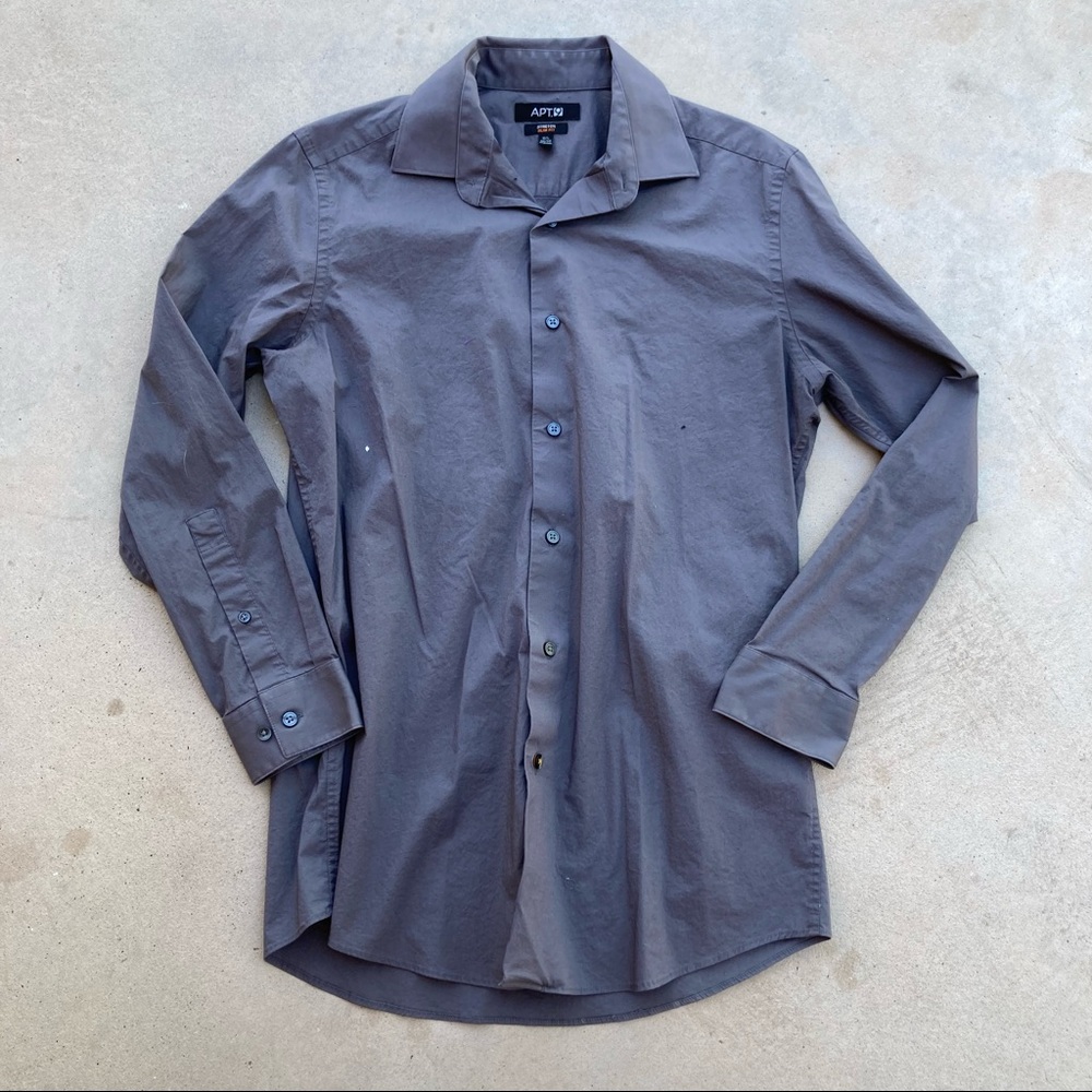 APT 9 gray button up